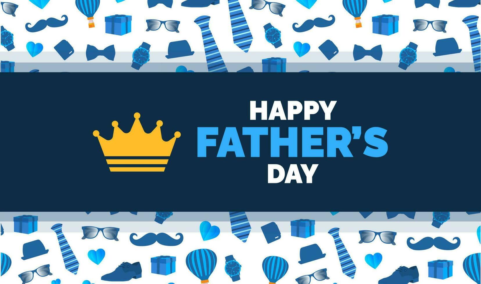 happy Father's Day background poster or banner design template celebrate in june. Father's Day background or banner with necktie, glasses, hat, and gift box. happy fathers day poster, greetings. vector