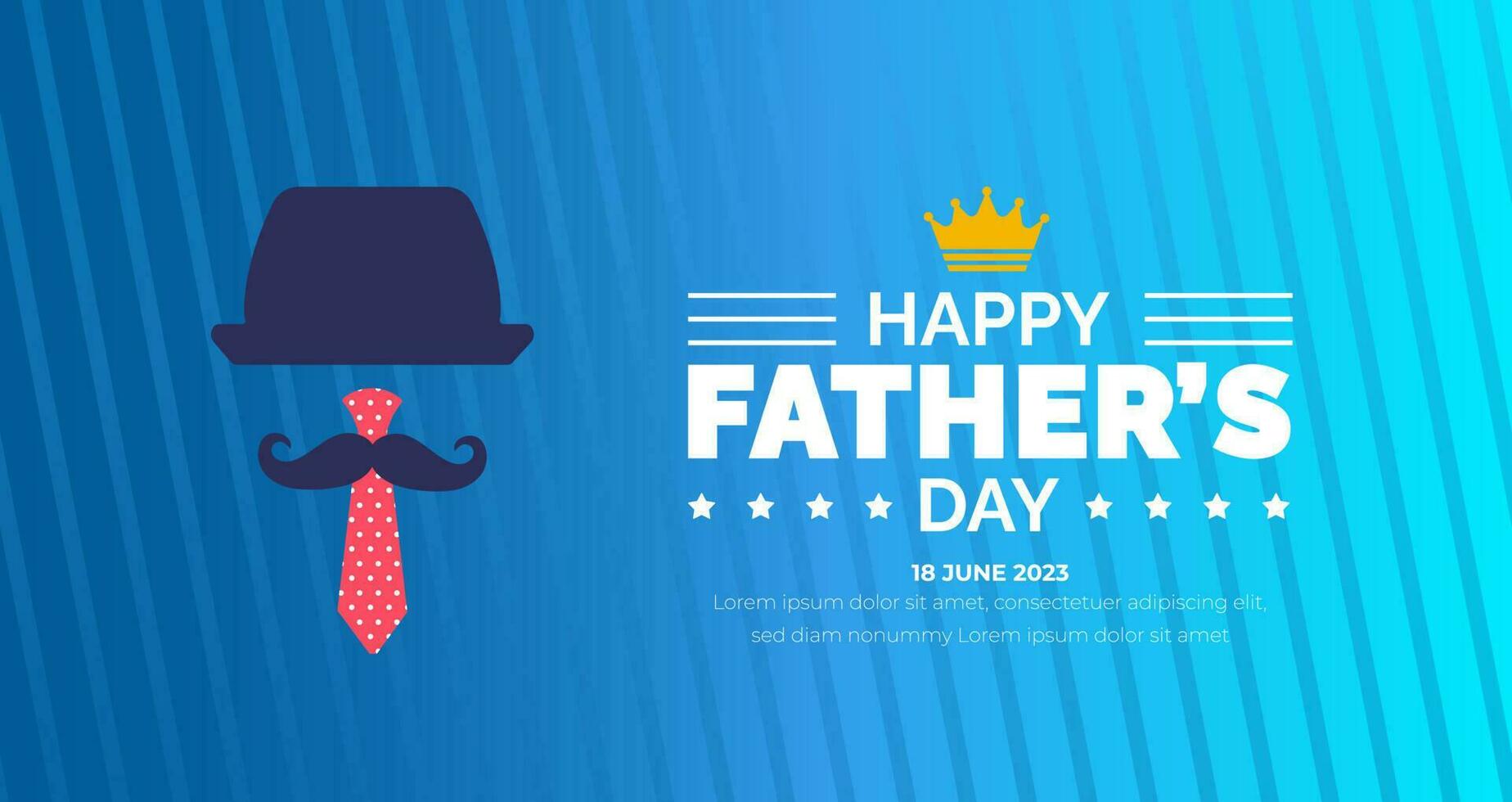 happy Father's Day background poster or banner design template celebrate in june. Father's Day background or banner with necktie, glasses, hat, and gift box. happy fathers day poster, greetings. vector