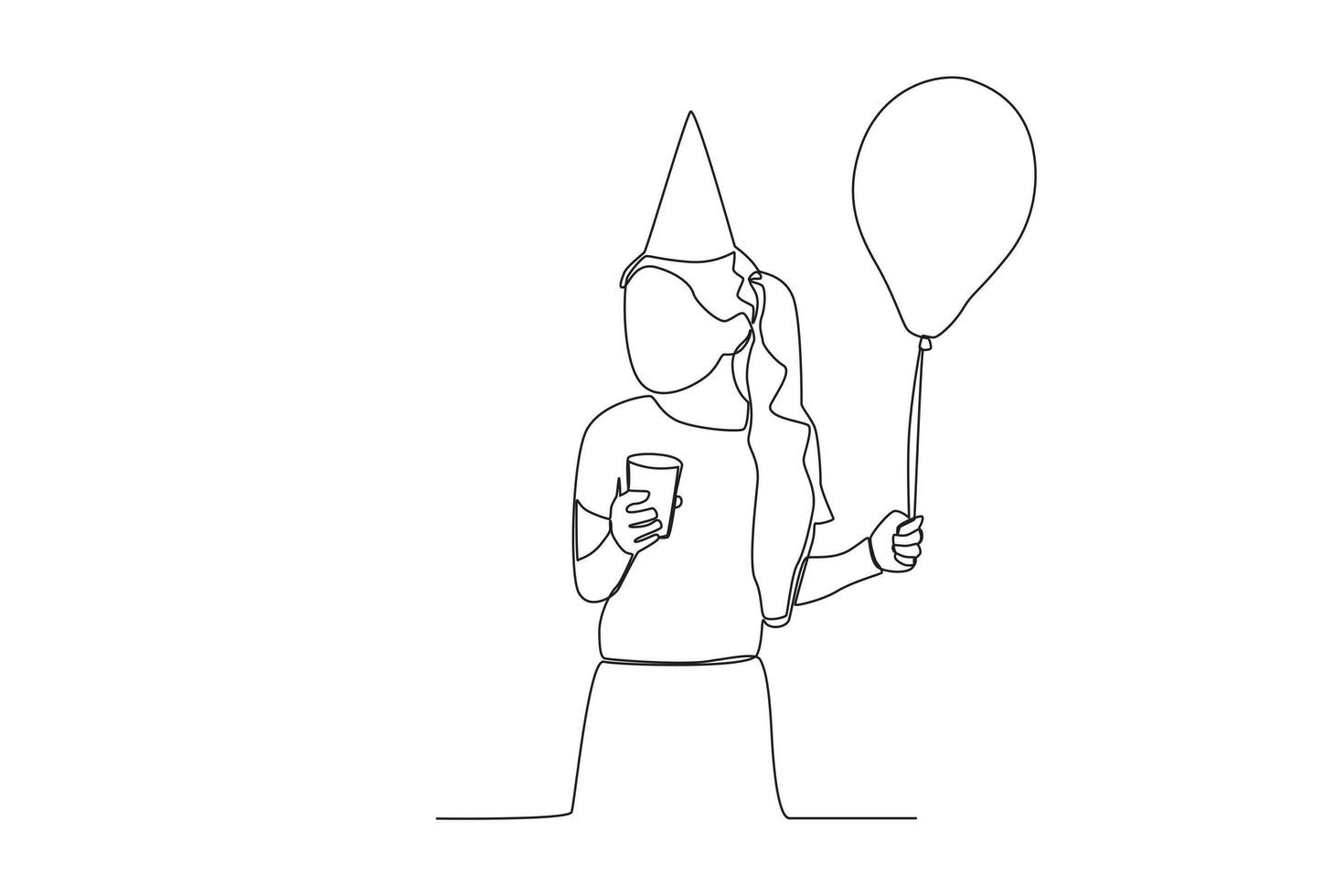 A woman holding a balloon and a drink vector