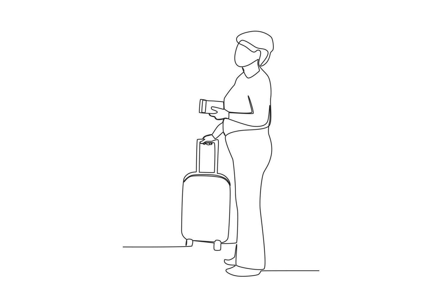 A passenger holds a ticket and a suitcase vector
