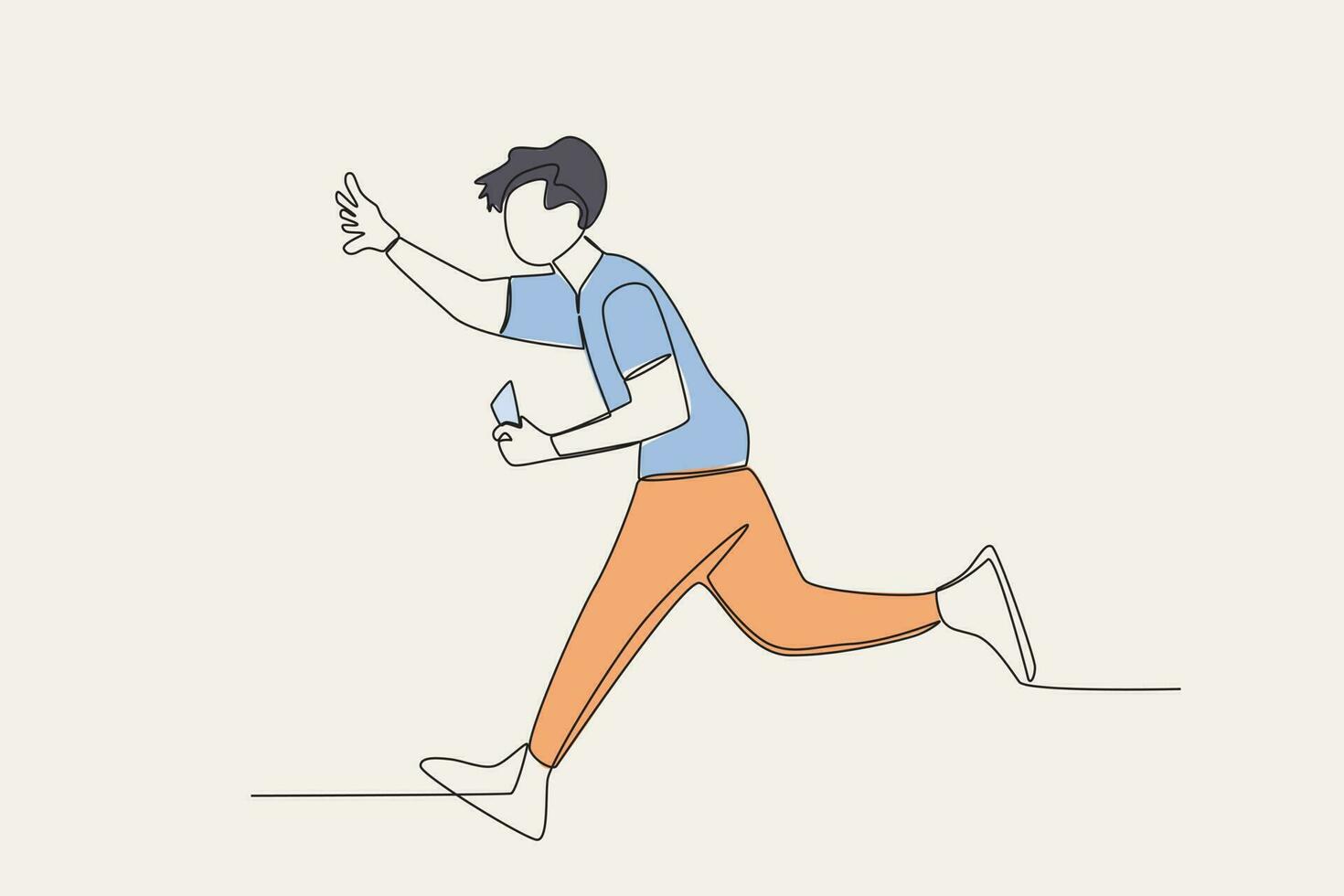 Color illustration of a man running to catch a departing train vector