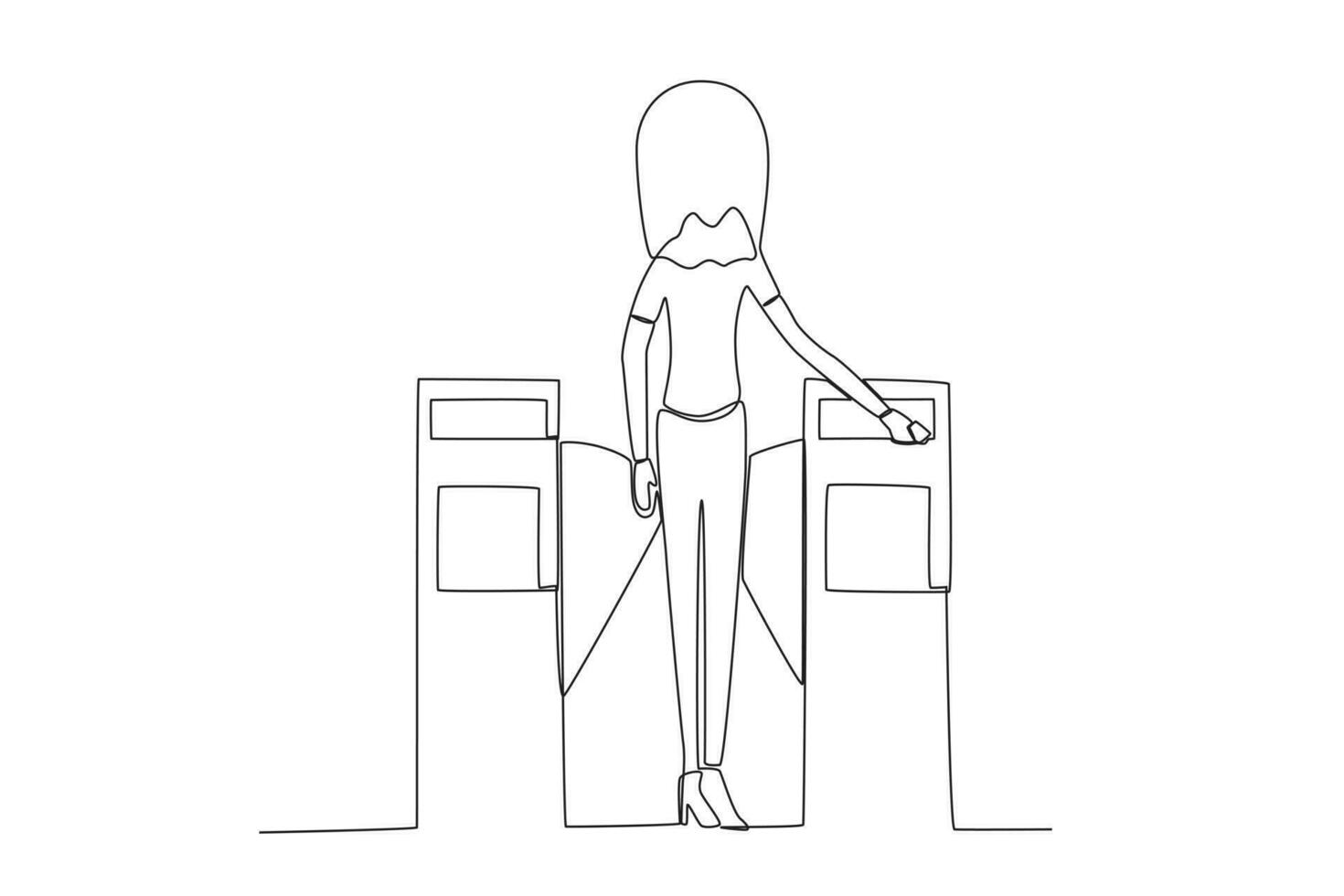 A woman checks in while boarding the train vector