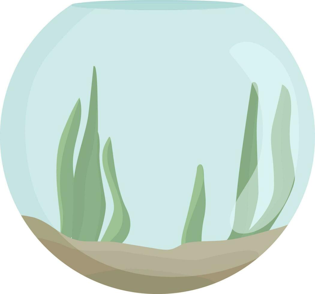 aquarium, glass aquarium, fish house, algae and sand vector color illustration
