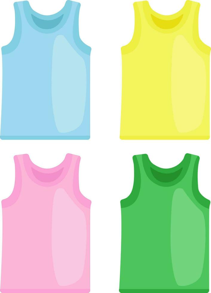 set of sleeveless t-shirts in different colors flat style vector
