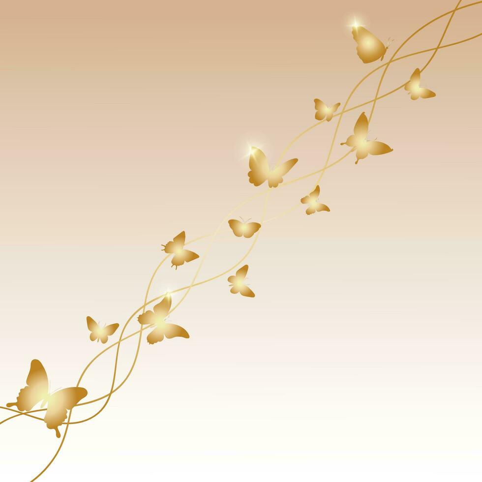 Beautiful background with golden butterflies vector