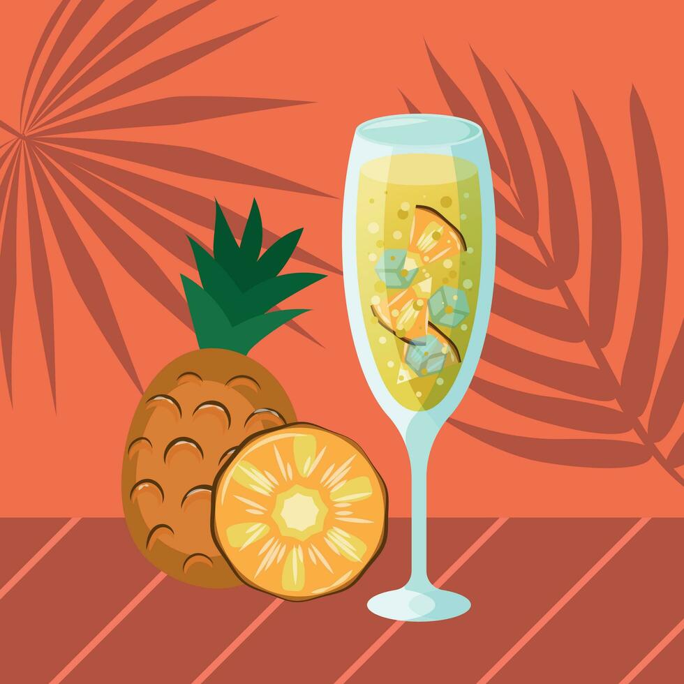 Beautiful cocktail with pineapple and ice vector