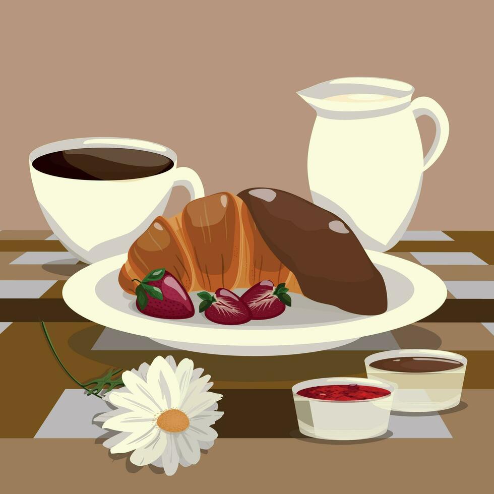 Beautiful illustration of breakfast with coffee and croissant vector