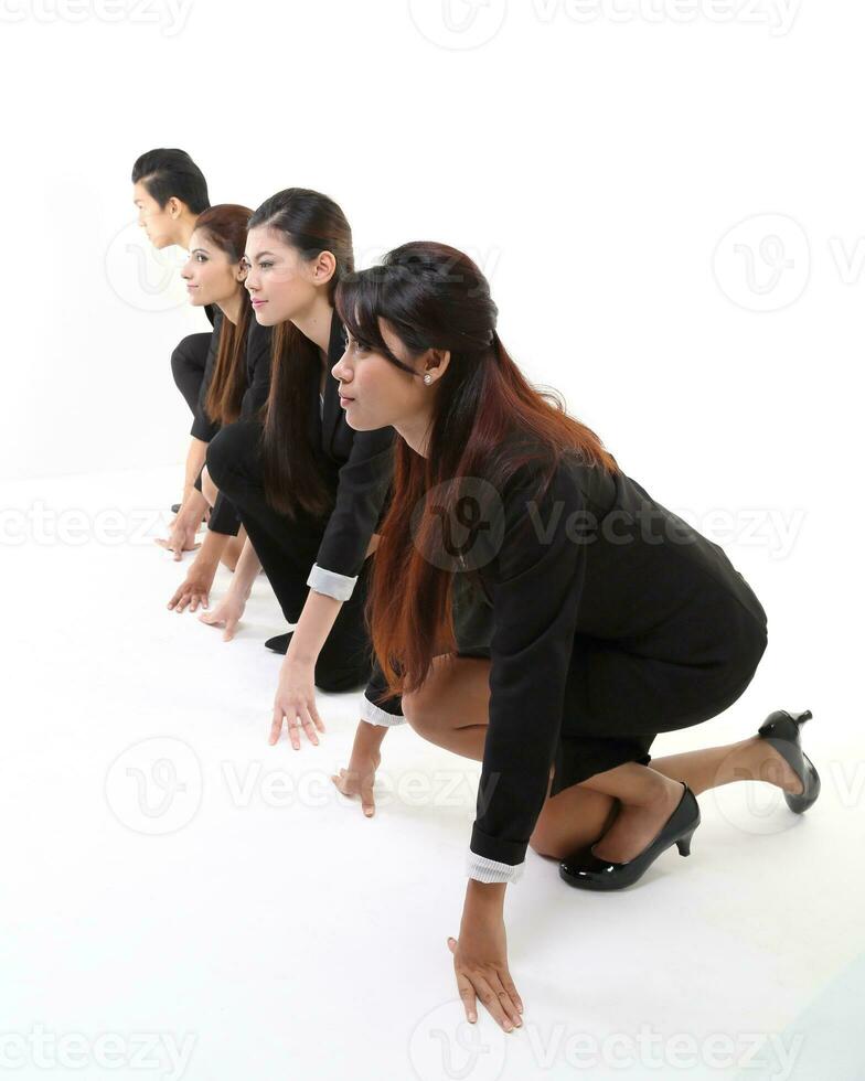 South east Asian young Chinese Indian man woman wearing formal business office ware on white background pose expression photo