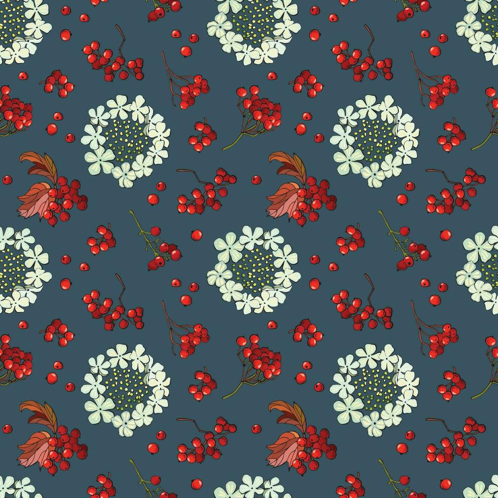 Seamless pattern with viburnum berries. Design for fabric, textile, wallpaper, packaging. vector