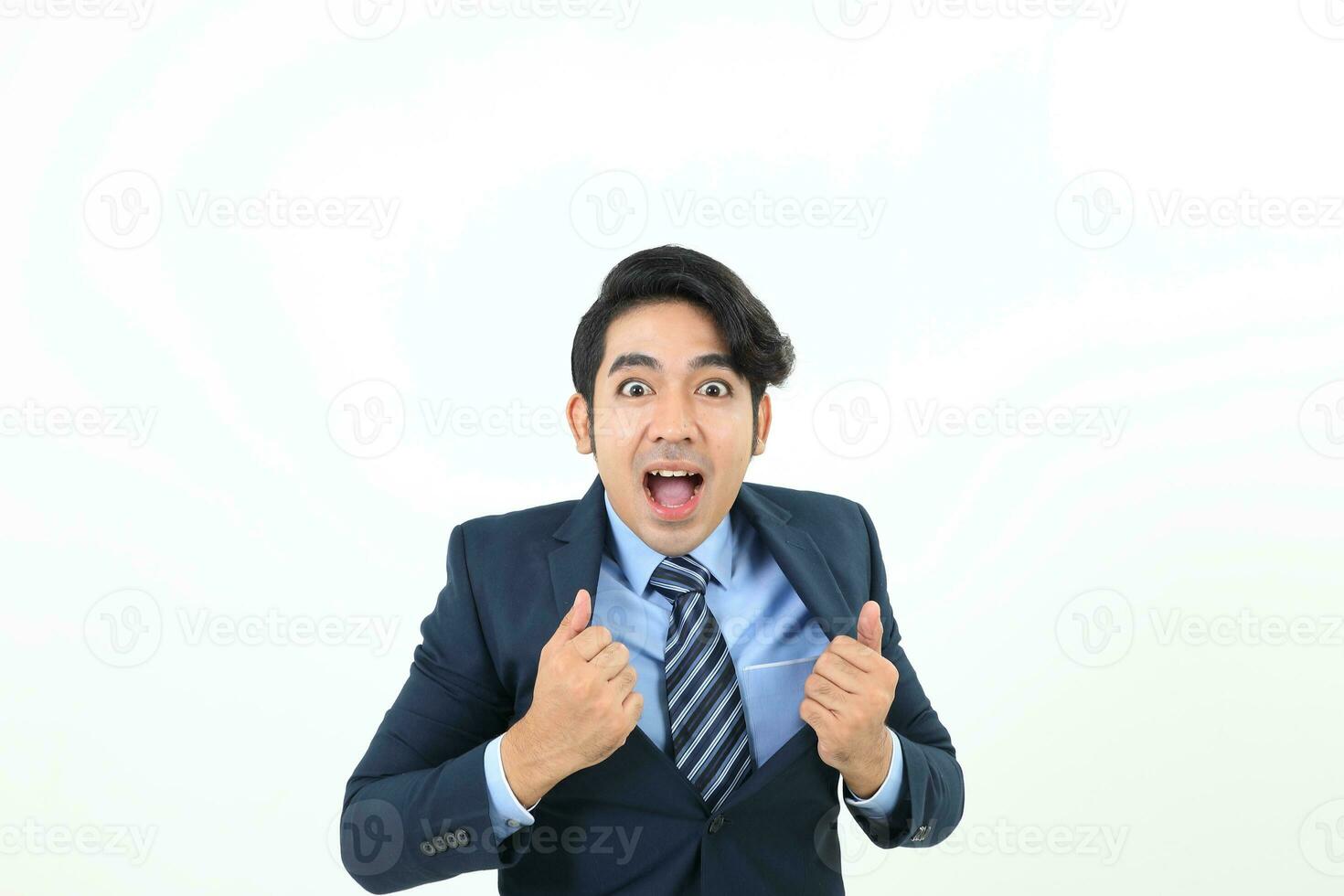 South east Asian Malay Man facial expression happy exited smile mouth open look forward at camera photo