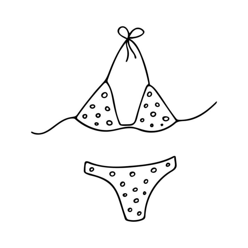 Doodle of female swimsuit isolated on white background. Vector hand drawn illustration of summer beach clothes. Good for coloring book.