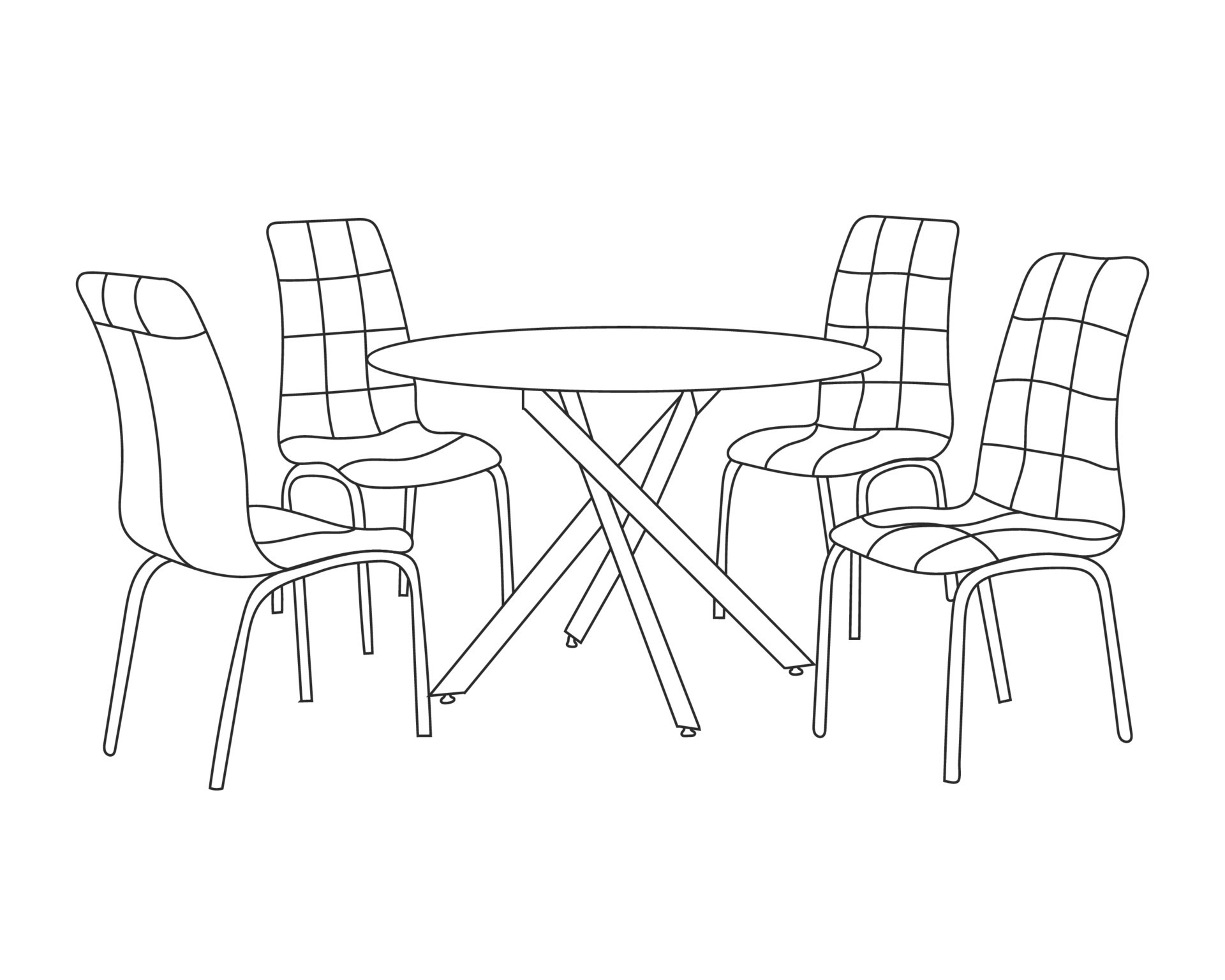 Hand Drawn outline of Restaurant Furniture Set, Chairs and Table, with