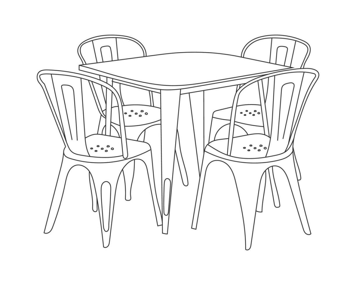 Hand Drawn Outline Of Restaurant Furniture Set Chairs And Table With hand-drawn-outline-of-restaurant-furniture-set-chairs-and-table-with