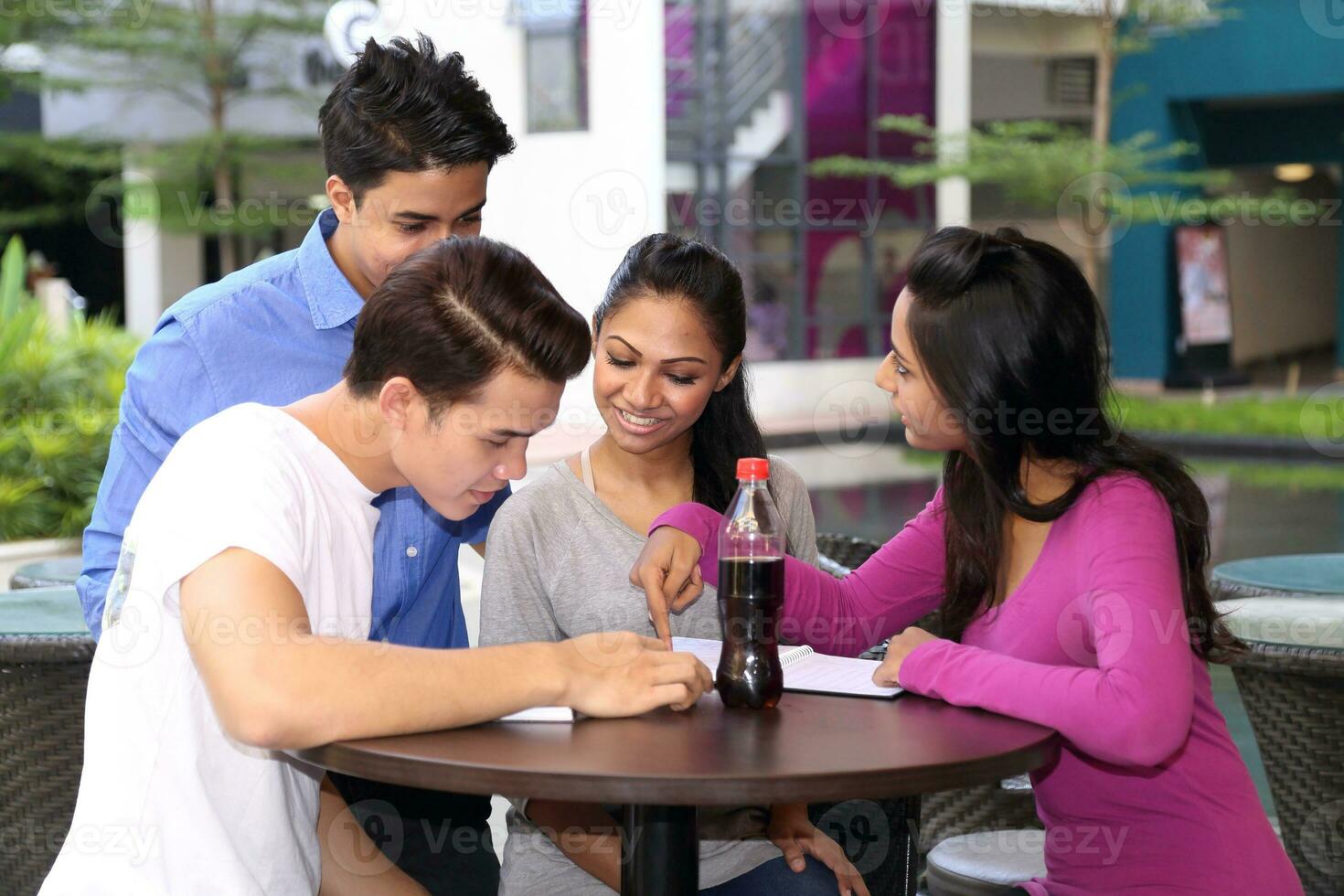 Asian young man woman friend student colleagues outdoor active work study relax photo