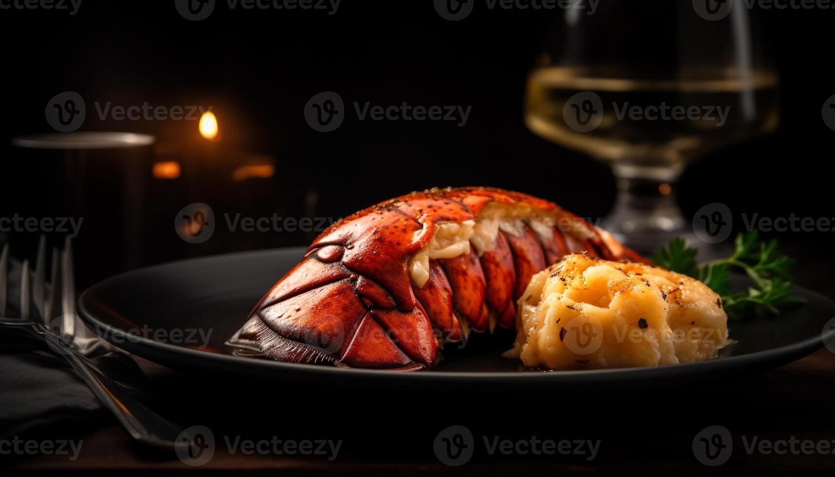 Grilled seafood plate with wine, ready to eat freshness and luxury generated by AI photo