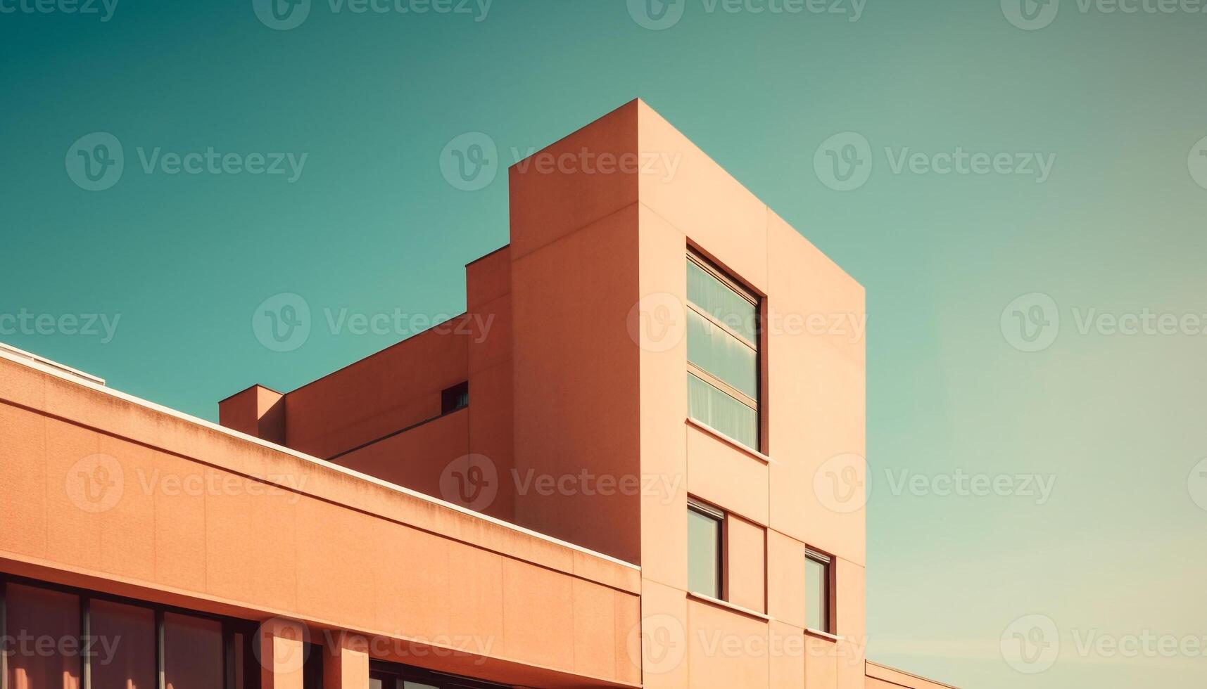 Futuristic skyscraper reflects clear blue sky in modern cityscape generated by AI photo