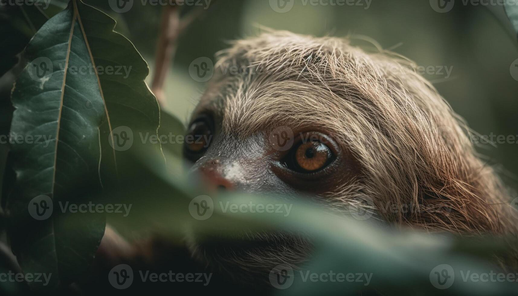 pequeño mono sentado en árbol rama, curioso con curioso ojos generado por ai foto