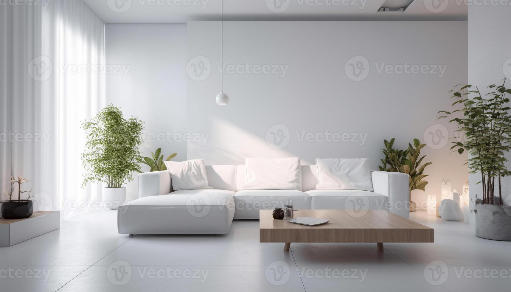 Modern apartment with elegant decor, comfortable sofa, and bright lighting generated by AI photo