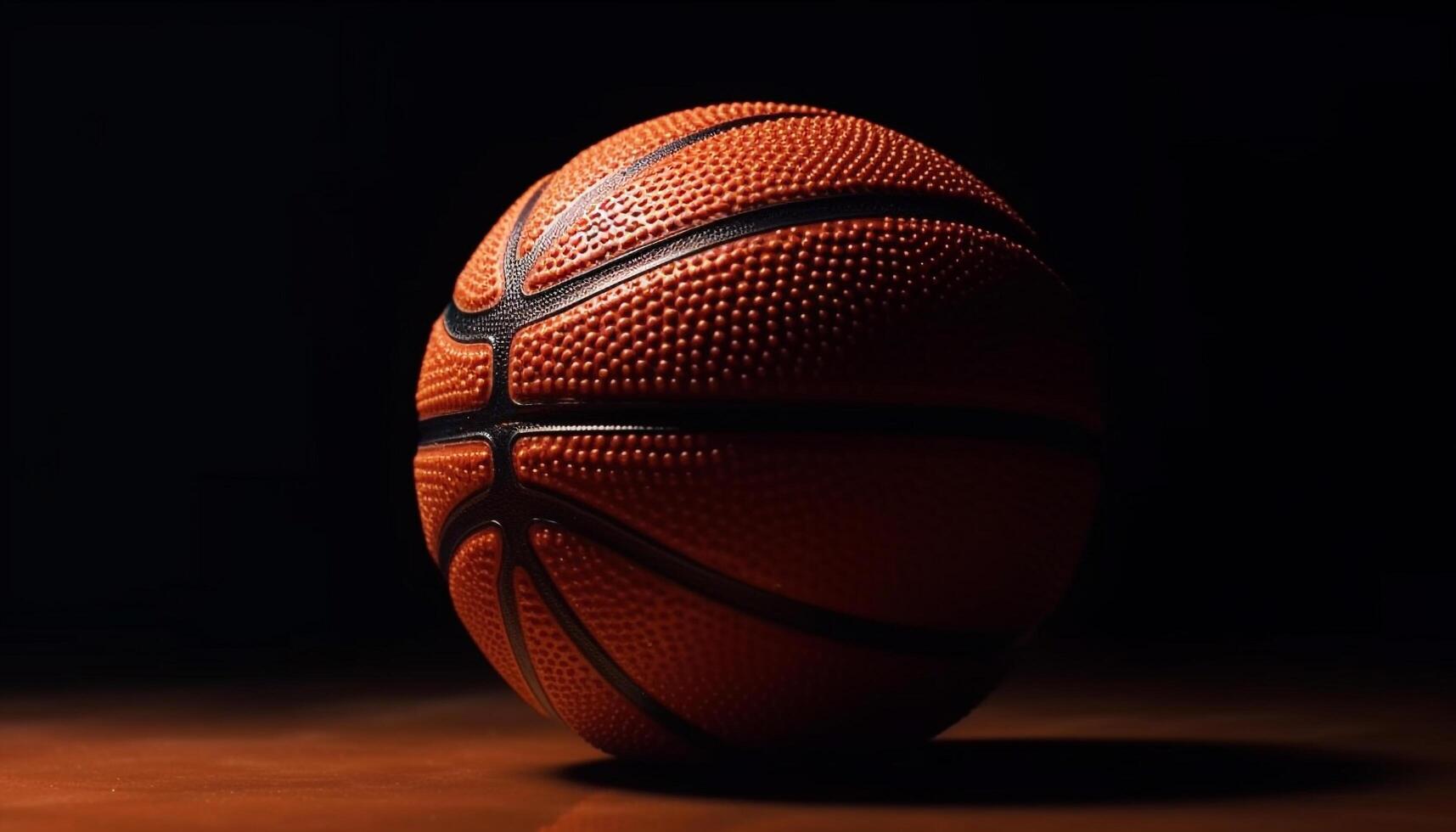 Orange basketball ball dribbling through black basketball hoop in studio generated by AI photo