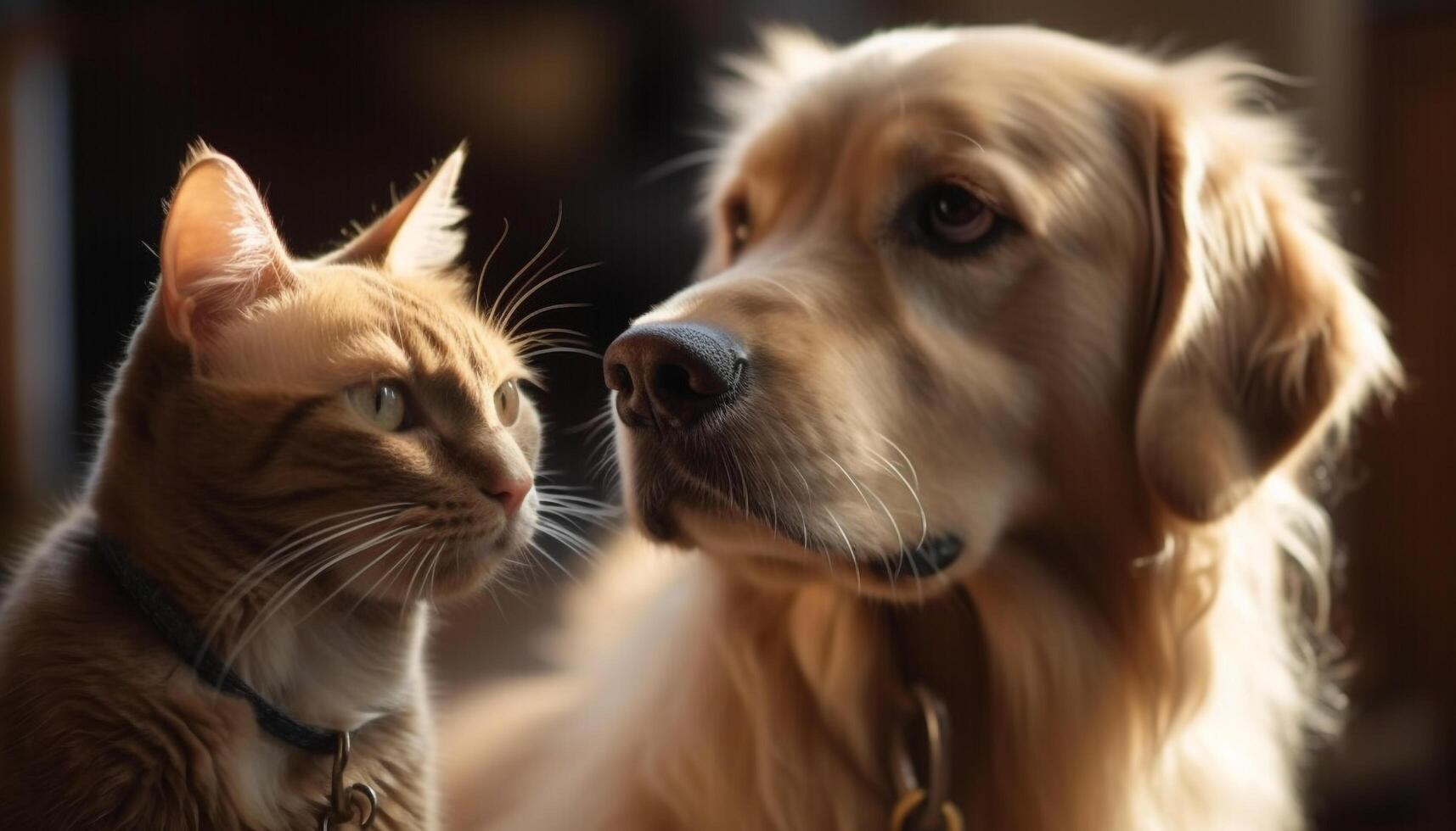 linda perrito y juguetón gatito, mejor amigos para siempre, sonriente al aire libre generado por ai foto