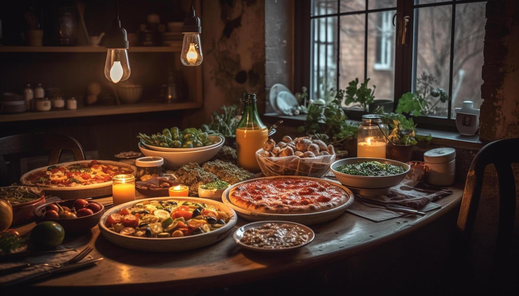 Fresh gourmet meal on rustic wood table with healthy vegetables generated by AI photo