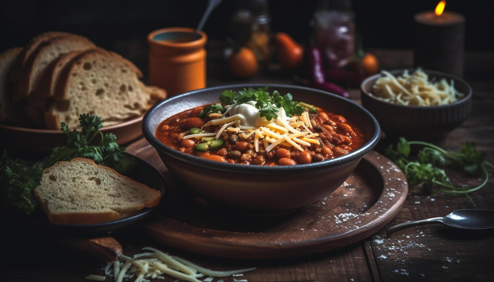 Freshly cooked gourmet meal on rustic wooden table with vegetables generated by AI photo