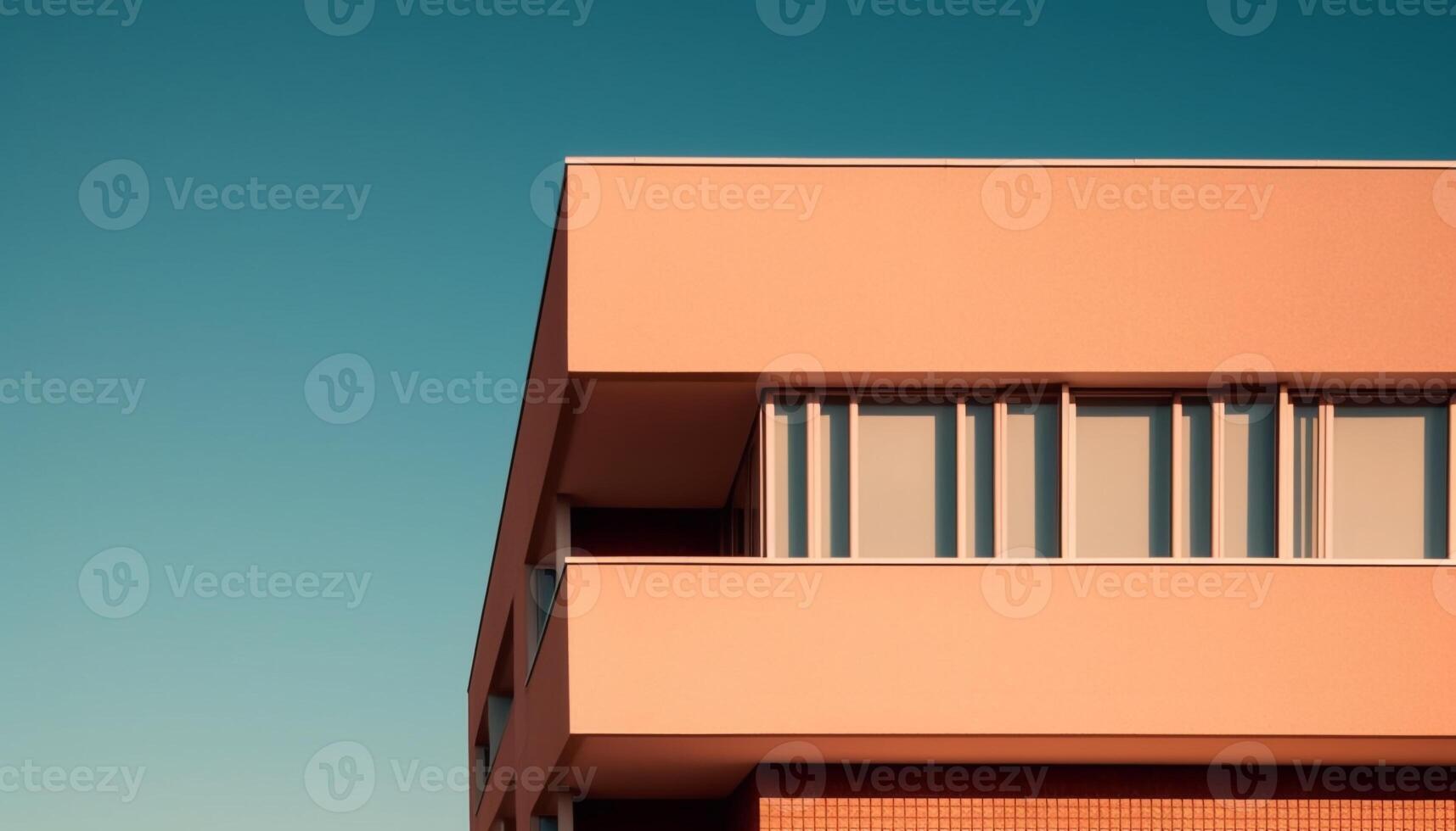 Modern building exterior design with blue glass windows and balcony generated by AI photo