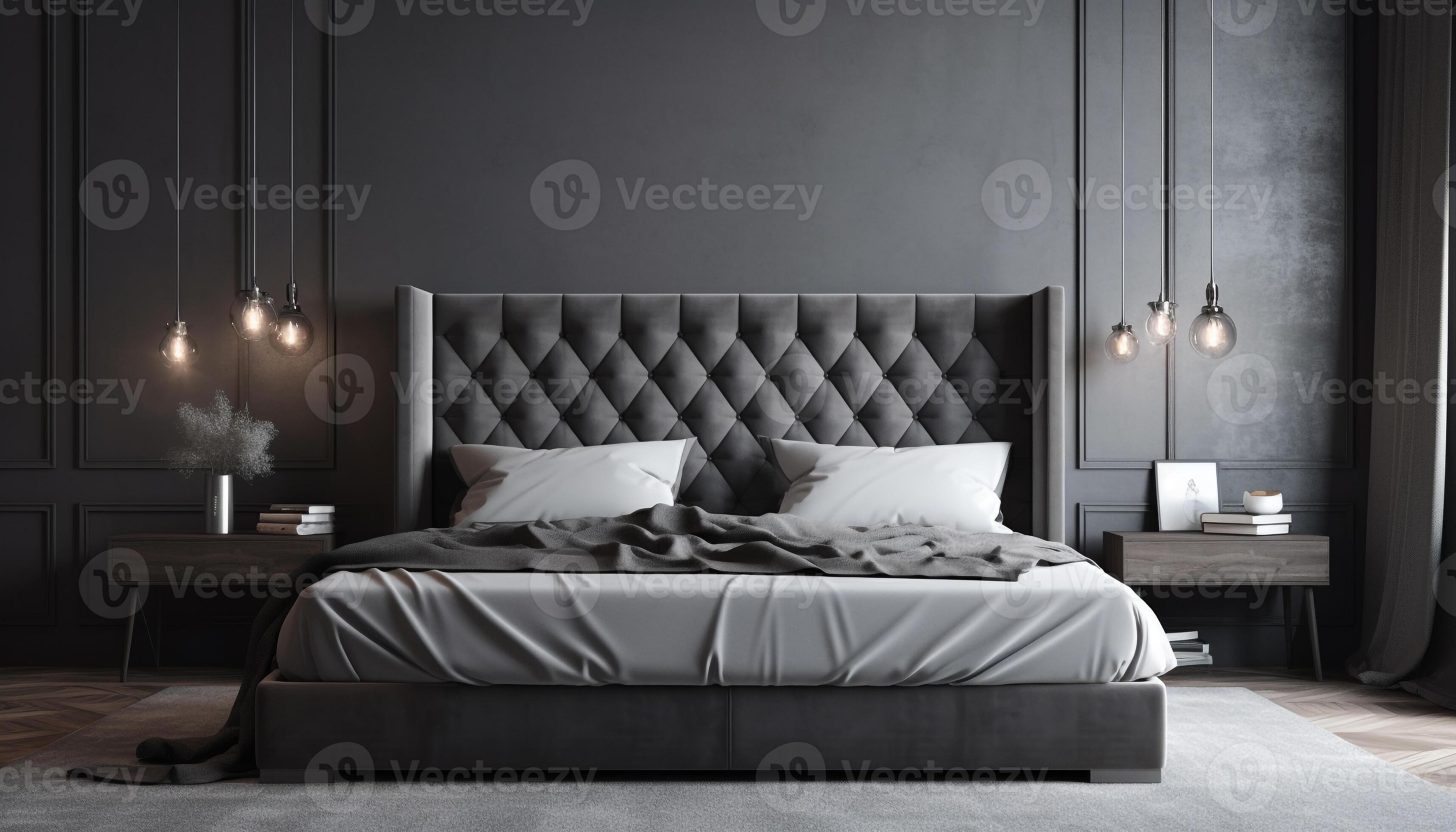 Modern luxury bedroom design with comfortable bedding and elegant ...