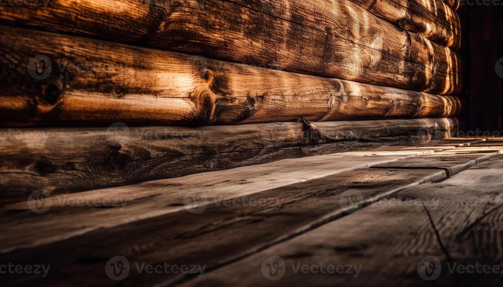 Antique hardwood table, rustic plank pattern, nature textured backdrop generated by AI photo