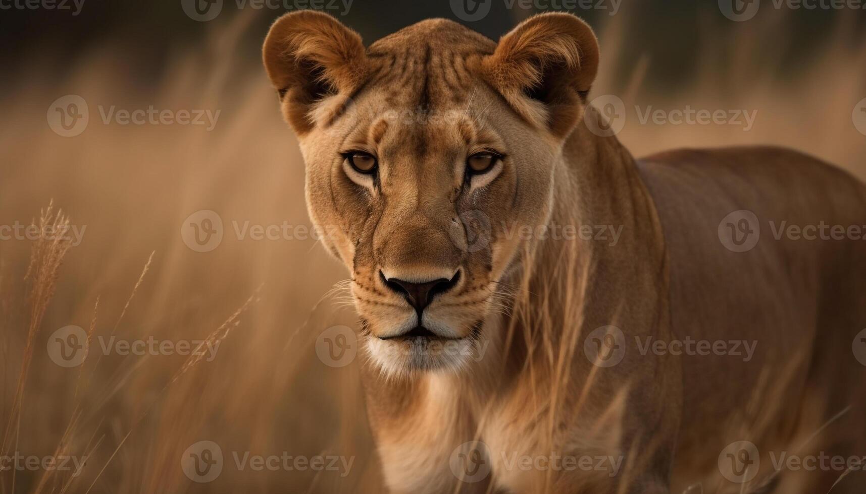 Majestic lioness staring with alertness in the wilderness of Africa generated by AI photo