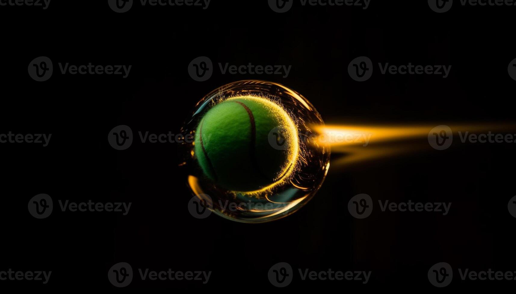 Yellow tennis ball hits flame, motion blur, success in competition generated by AI photo
