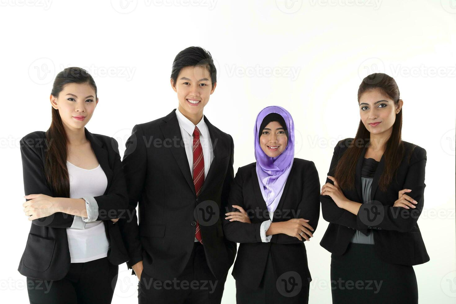South east Asian young Chinese Indian man woman wearing formal business office ware on white background pose expression photo