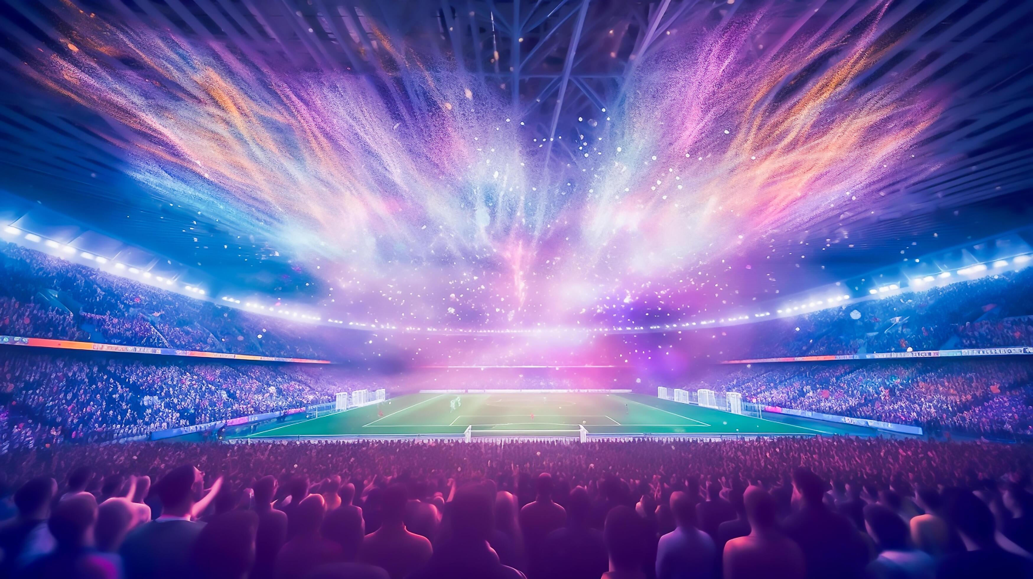 View inside soccer stadium with Fans on stadium game and audiences
