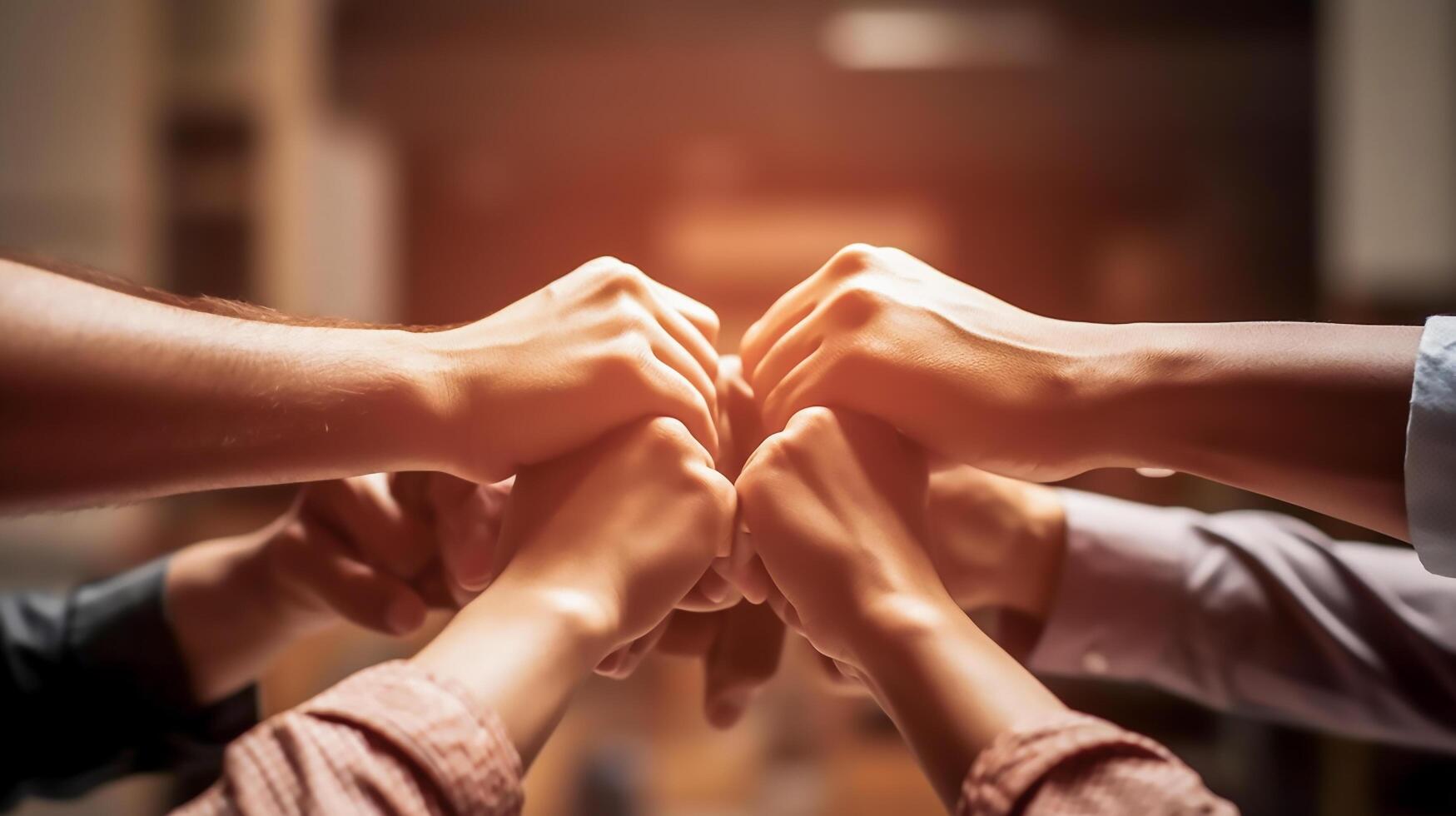 Close up hand of Business teamwork punch hands together. successful business teamwork concept, photo