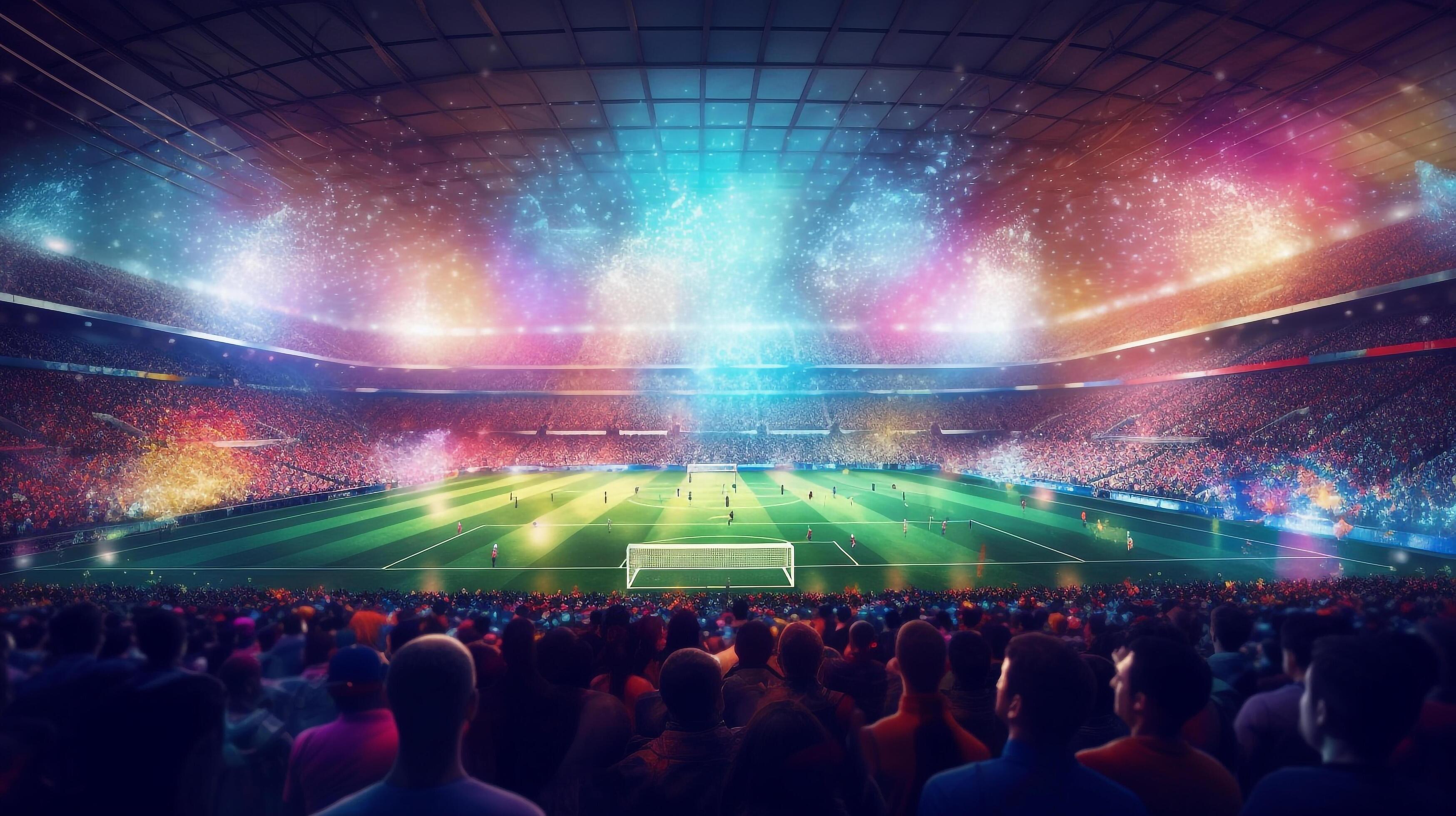 view inside soccer stadium with Fans on stadium game and audiences