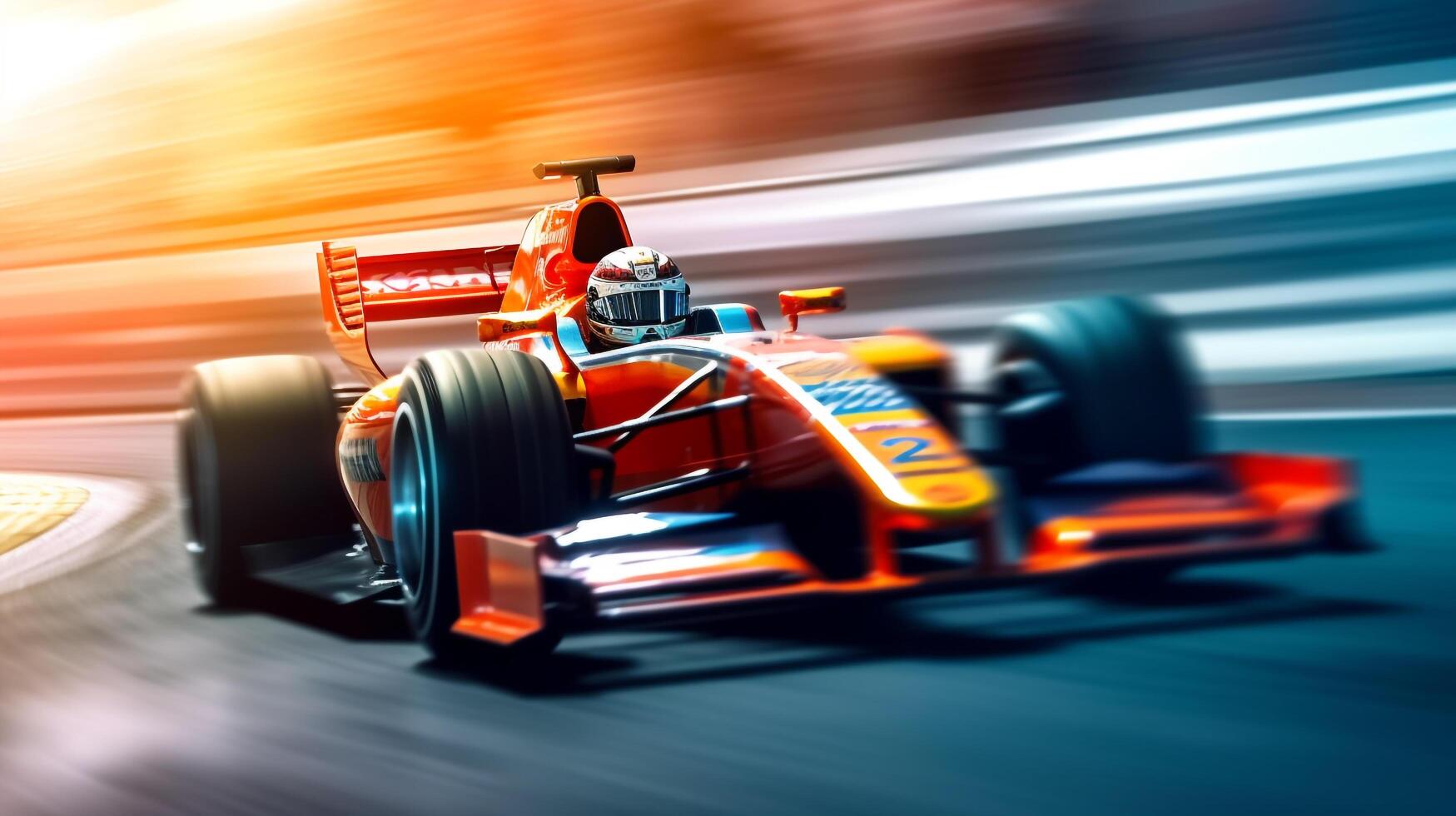 Racing car on a racing car passes the track. Motor sports competitive with blur background, photo