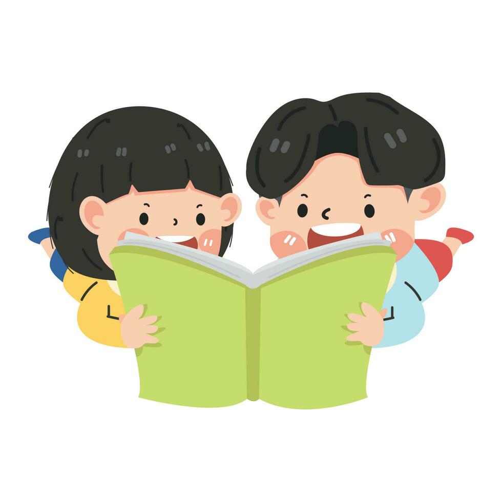 Boy and girl reading a book cartoon vector