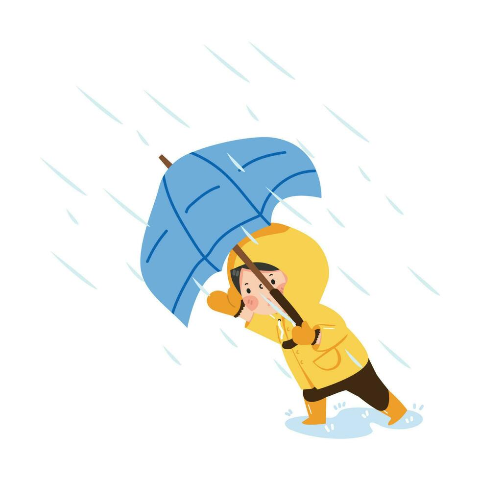 Kid with umbrella in raincoat vector