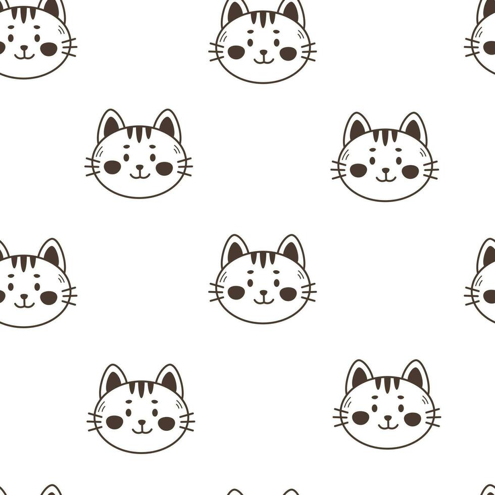 Kitten seamless pattern in doodle style vector
