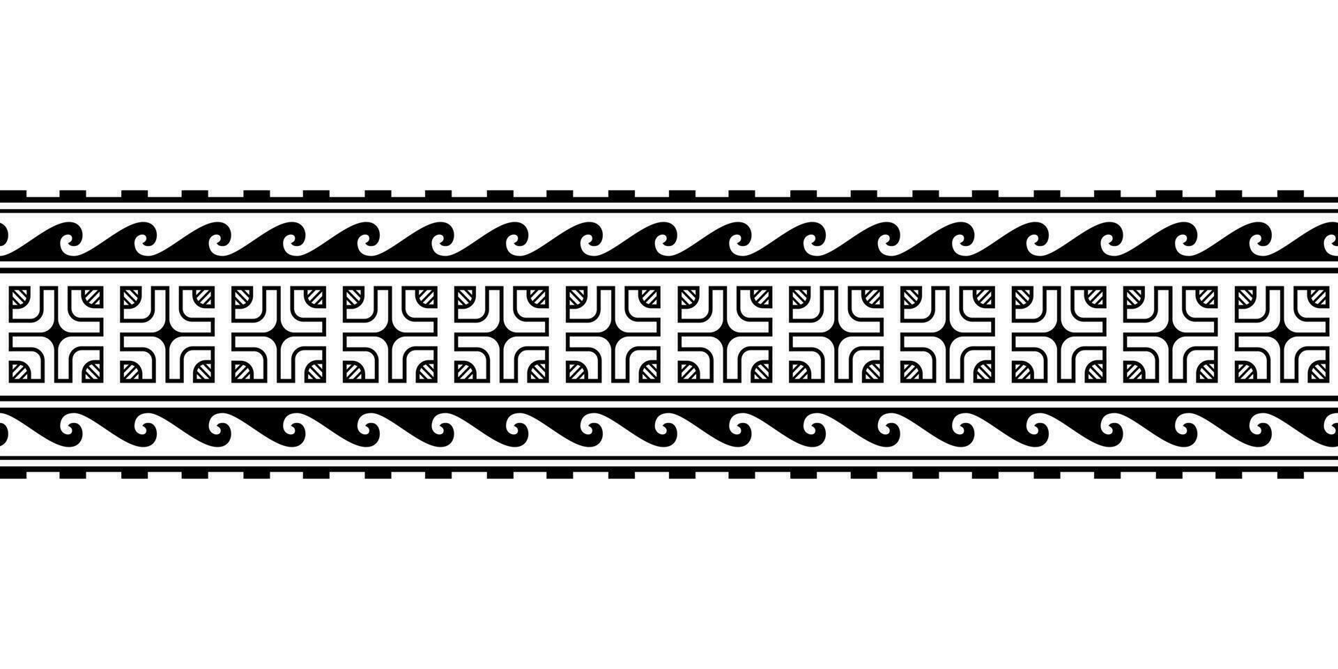 Maori polynesian tattoo bracelet with waves and sun symbol. Tribal sleeve seamless pattern vector. vector