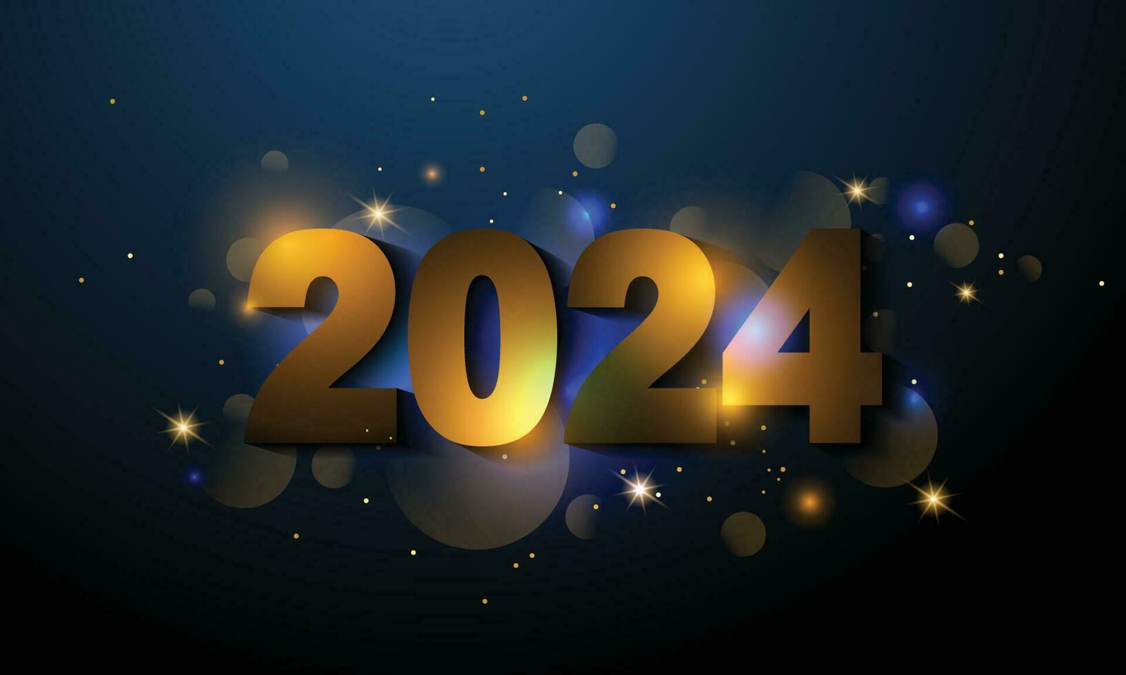 Happy New 2024 Year poster template with bokeh an light effects
