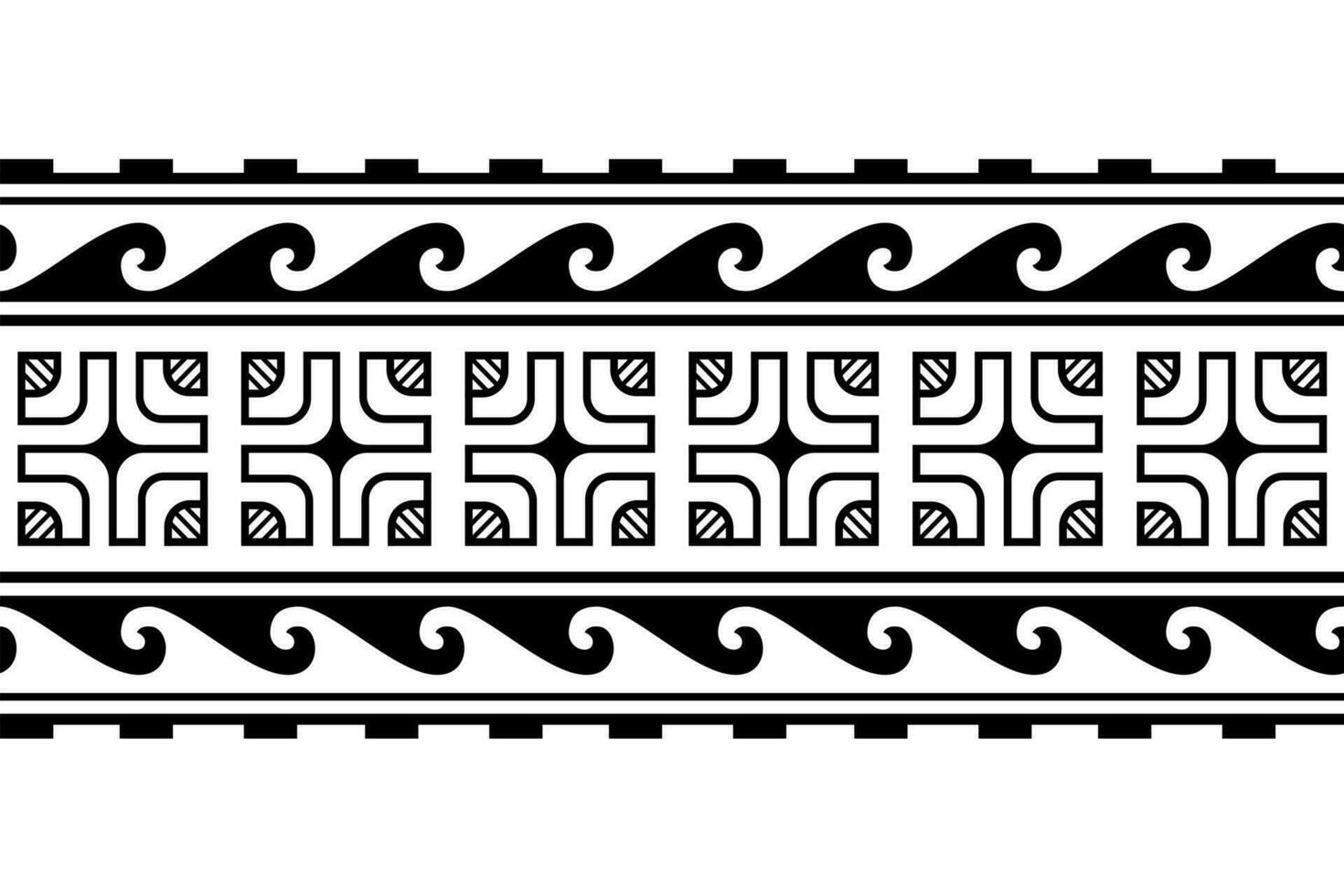 Maori polynesian tattoo bracelet with waves and sun symbol. Tribal sleeve seamless pattern vector. vector