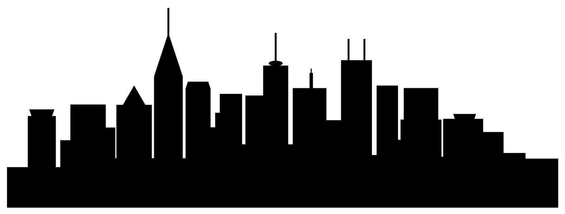 The landscape of buildings is silhouetted on white background. A black outline of low-rise and high-rise complexes and skyscrapers. Structural constructions placed urban objects vector