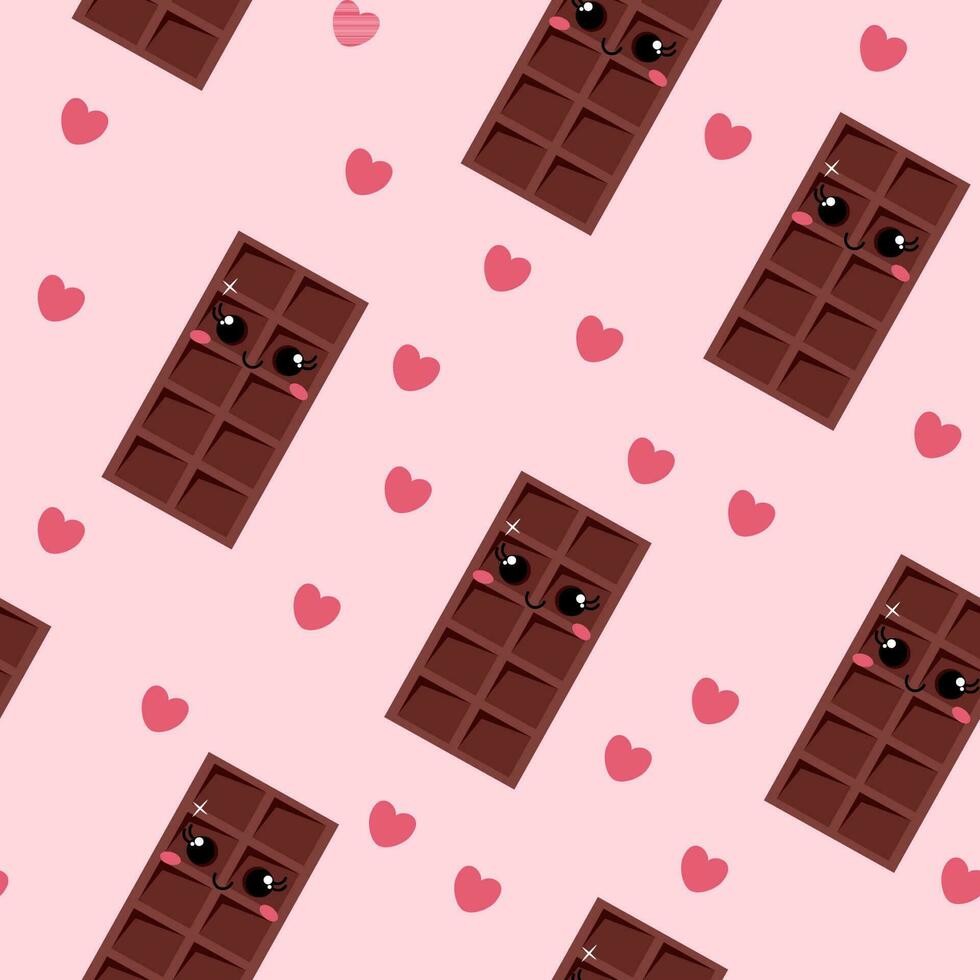 Kawaii milk chocolates with hearts in seamless pattern on pink background vector