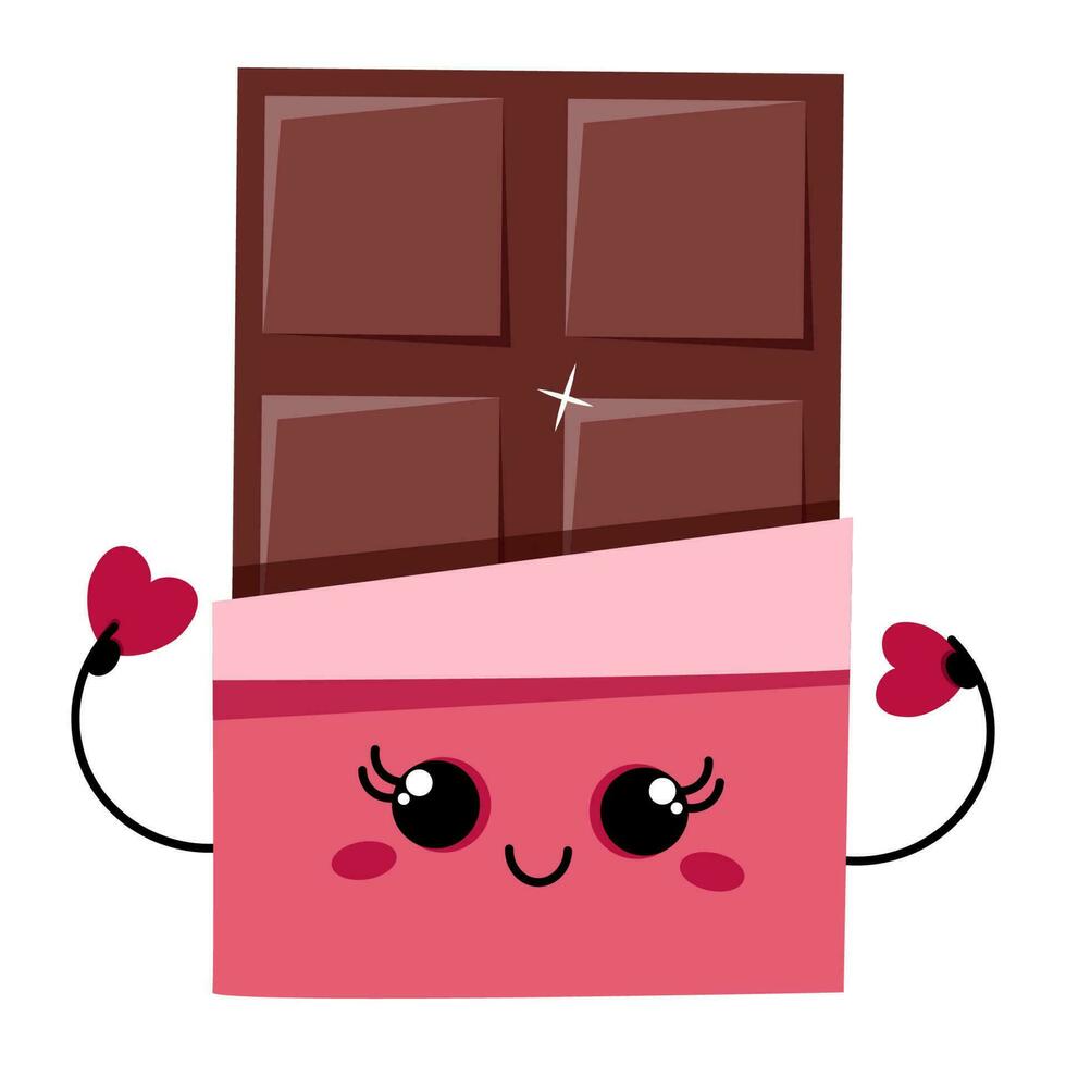 Kawaii milk chocolate in pink wrapper with hearts in hands vector