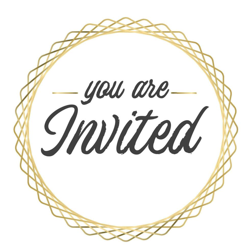 You are invited. Elegant design for cards and invitations. Handwriting style text with linear golden frames. vector