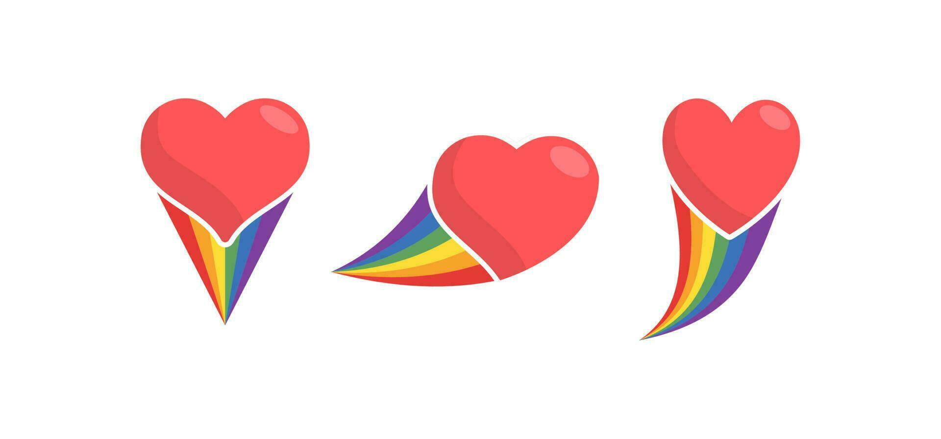 Heart icon with rainbow flag comet. Love diversity, pride month symbol. vector