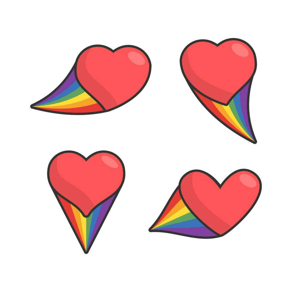 Heart icon with rainbow flag comet. Love diversity, pride month symbol. vector