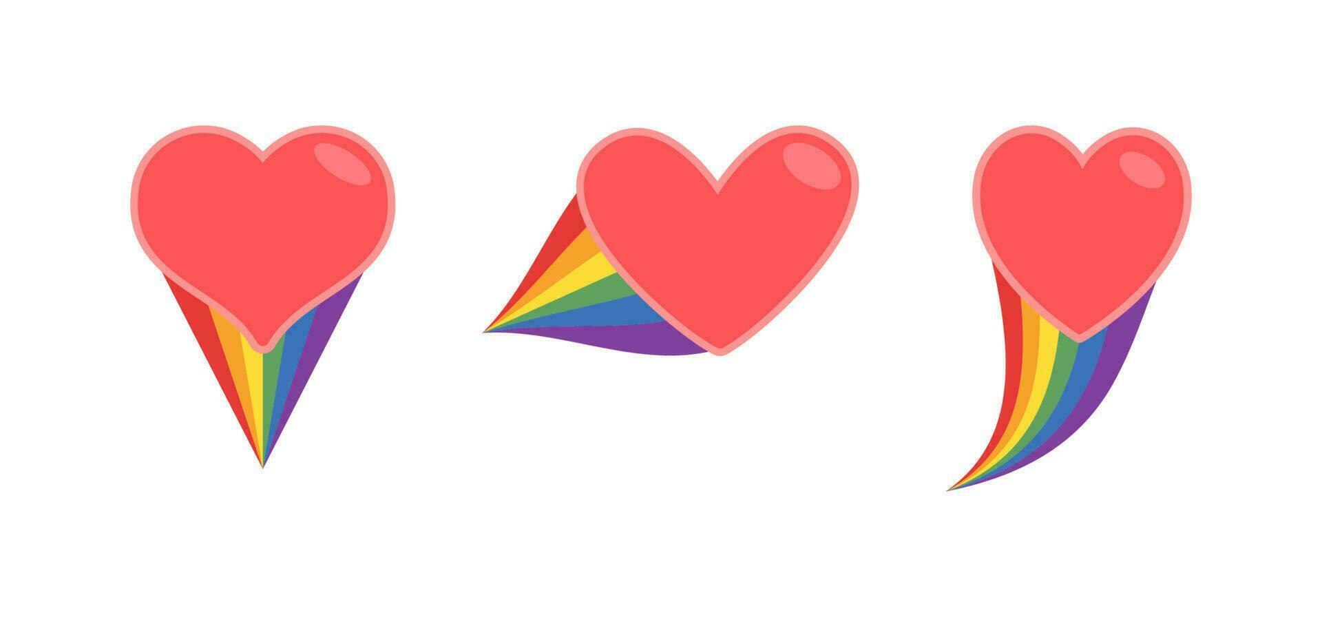 Heart icon with rainbow flag comet. Love diversity, pride month symbol. vector