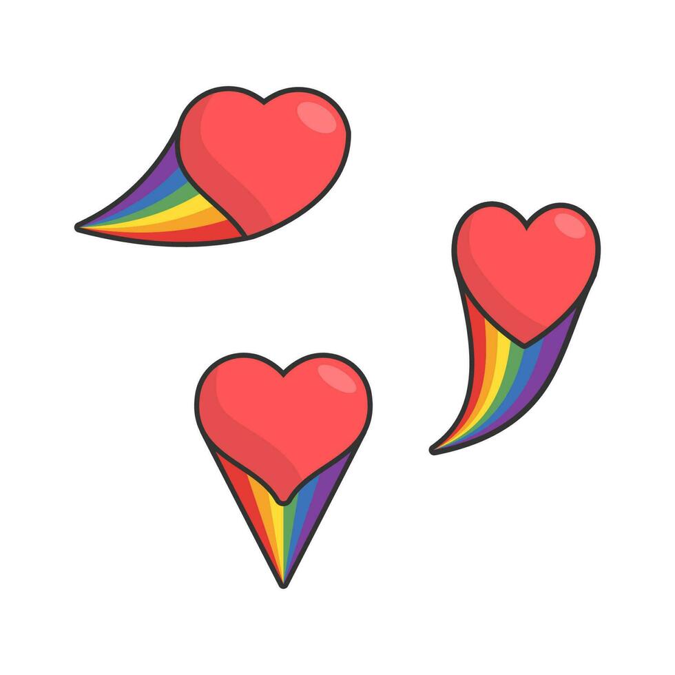 Heart icon with rainbow flag comet. Love diversity, pride month symbol. vector